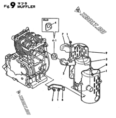  Двигатель Yanmar GE90E-D, узел -  Глушитель 