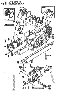  Двигатель Yanmar TF85LY, узел -  Корпус блока цилиндров и корпус редуктора 