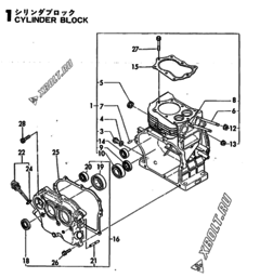 Двигатель Yanmar GE70E-DP, узел -  Корпус блока цилиндров 
