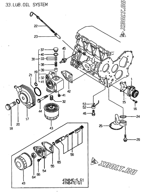  Система смазки двигателя Yanmar 4TN84TE-G2