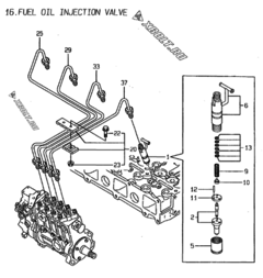  Двигатель Yanmar 4TN100E-G1, узел -  Форсунка 