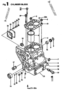  Двигатель Yanmar 2T72HLE-S, узел -  Блок цилиндров 