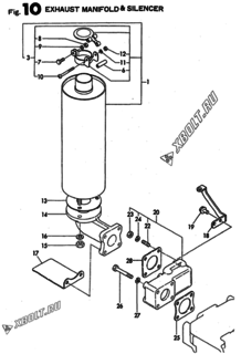  Двигатель Yanmar 2T72HLE, узел -  Выпускной коллектор и глушитель 