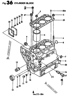  Двигатель Yanmar 3T72HLE, узел -  Блок цилиндров 