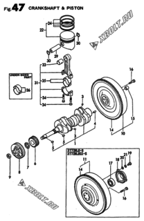  Двигатель Yanmar 3T72HLE, узел -  Коленвал и поршень 