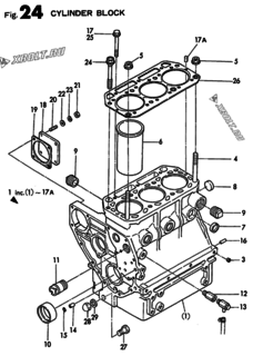  Двигатель Yanmar 3T75HLEG1, узел -  Блок цилиндров 