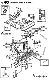  Двигатель Yanmar 3T90LE-TB, узел -  Головка блока цилиндров (ГБЦ) 