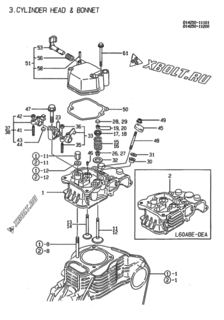  Двигатель Yanmar L40ABE-DEA, узел -  Головка блока цилиндров (ГБЦ) 