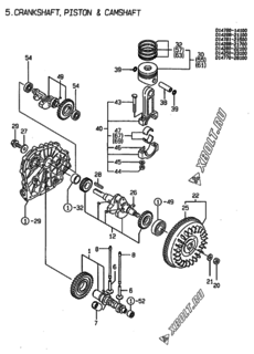  Двигатель Yanmar L40ABE-DEA, узел -  Коленвал, поршень и распредвал 