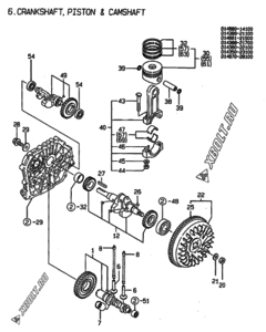  Двигатель Yanmar L60ABE-DEA, узел -  Коленвал, поршень и распредвал 