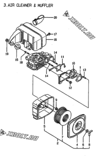  Двигатель Yanmar L70ACE-DE, узел -  Воздушный фильтр и глушитель 