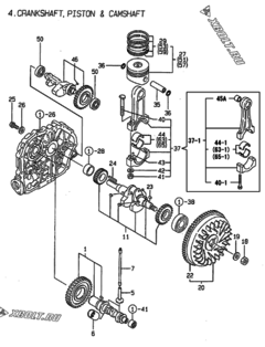  Двигатель Yanmar L70ACE-DE, узел -  Коленвал, поршень и распредвал 
