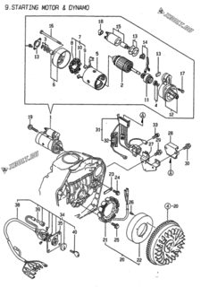  Двигатель Yanmar L70ACE-DE, узел -  Стартер и генератор 