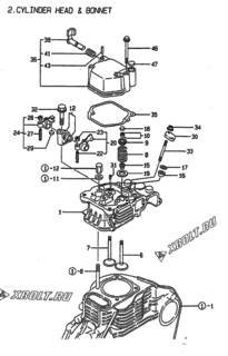  Двигатель Yanmar L60AE-DPATM, узел -  Головка блока цилиндров (ГБЦ) 
