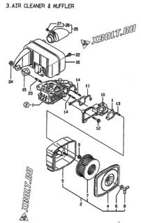  Двигатель Yanmar L60AE-DPATM, узел -  Воздушный фильтр и глушитель 
