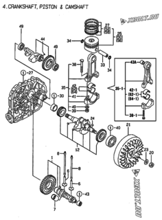  Двигатель Yanmar L60AE-DPATM, узел -  Коленвал, поршень и распредвал 
