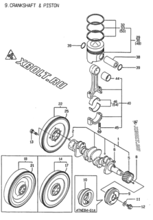  Двигатель Yanmar 4TNE84-G2A, узел -  Коленвал и поршень 