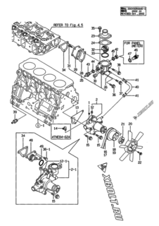  Двигатель Yanmar 4TNE84-G1A, узел -  Система водяного охлаждения 