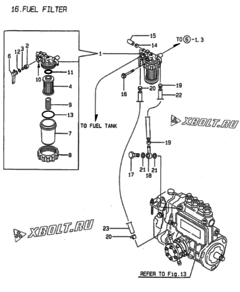  Двигатель Yanmar 4TNE84-G1A, узел -  Топливный фильтр 