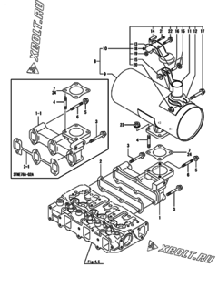  Двигатель Yanmar 3TNE78A-G1A, узел -  Выпускной коллектор и глушитель 