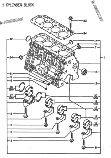 Двигатель Yanmar 4TNE88-G1A, узел -  Блок цилиндров 