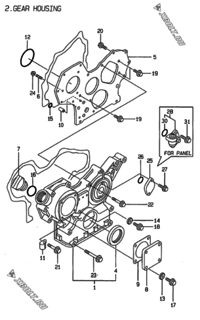  Двигатель Yanmar 4TNE88-G1A, узел -  Корпус редуктора 