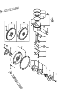  Двигатель Yanmar 3TNE68-G1A, узел -  Коленвал и поршень 