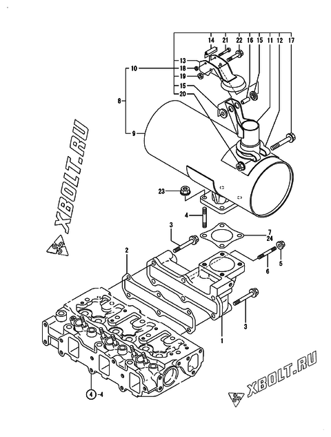  Выпускной коллектор и глушитель двигателя Yanmar 3TNE82A-SA