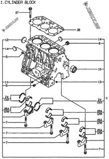  Двигатель Yanmar 3TNE88C-G1A, узел -  Блок цилиндров 