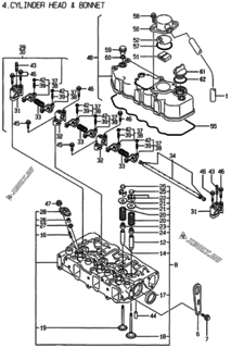  Двигатель Yanmar 3TNE88-G1A, узел -  Головка блока цилиндров (ГБЦ) 