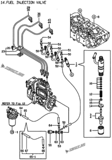  Двигатель Yanmar 3TNE88-G1A, узел -  Форсунка 