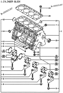  Двигатель Yanmar 4TNE84T-G1A, узел -  Блок цилиндров 