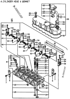  Двигатель Yanmar 4TNE84T-G1A, узел -  Головка блока цилиндров (ГБЦ) 