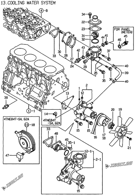  Система водяного охлаждения двигателя Yanmar 4TNE84T-G1A