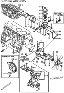  Двигатель Yanmar 4TNE84T-G1A, узел -  Система водяного охлаждения 