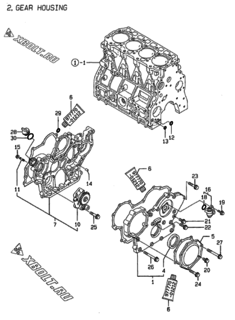  Двигатель Yanmar 4TNE94-G1A, узел -  Корпус редуктора 