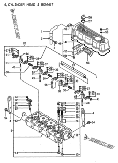  Двигатель Yanmar 4TNE94-G1A, узел -  Головка блока цилиндров (ГБЦ) 