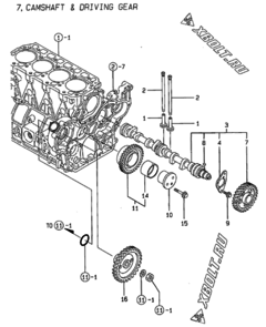  Двигатель Yanmar 4TNE94-G1A, узел -  Распредвал и приводная шестерня 
