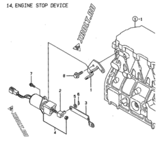  Двигатель Yanmar 4TNE94-SA, узел -  Устройство остановки двигателя 