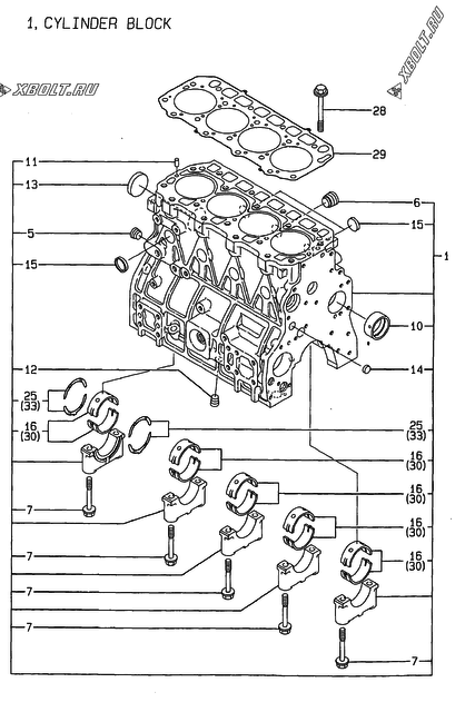  Блок цилиндров двигателя Yanmar 4TNE98-G1A