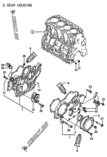  Двигатель Yanmar 4TNE98-SA, узел -  Корпус редуктора 