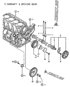  Двигатель Yanmar 4TNE98-SA, узел -  Распредвал и приводная шестерня 