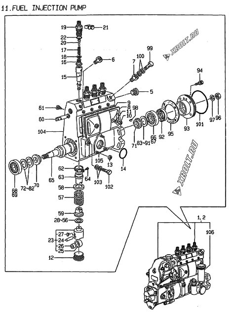 Топливный насос высокого давления (ТНВД) двигателя Yanmar 4TNE98-G1A