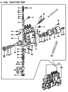  Двигатель Yanmar 4TNE98-SA, узел -  Топливный насос высокого давления (ТНВД) 