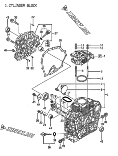  Двигатель Yanmar L40AE-DPTM, узел -  Блок цилиндров 