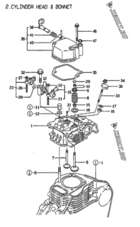  Двигатель Yanmar L40AE-DEPTM, узел -  Головка блока цилиндров (ГБЦ) 