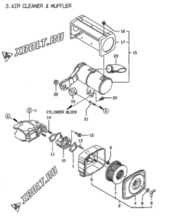  Двигатель Yanmar L48AE-DPTM, узел -  Воздушный фильтр и глушитель 