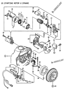  Двигатель Yanmar L40AE-D(EGTM, узел -  Стартер и генератор 