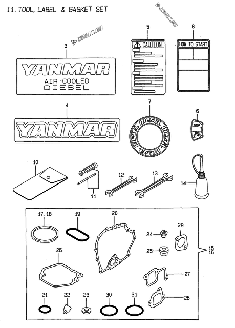  Инструменты, шильды и комплект прокладок двигателя Yanmar L40AE-D(EGTM