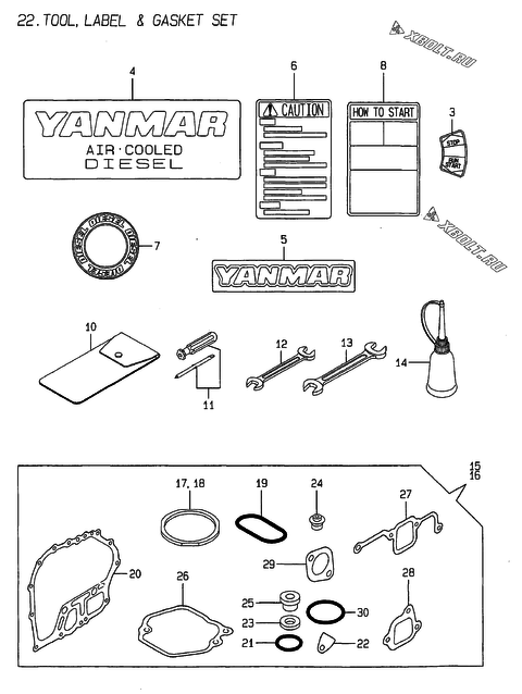  Инструменты, шильды и комплект прокладок двигателя Yanmar L70AE-D(EGTM